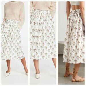 Brock Collection Silk Skirt Cotton Rovere Natural Size 0 floral printed button